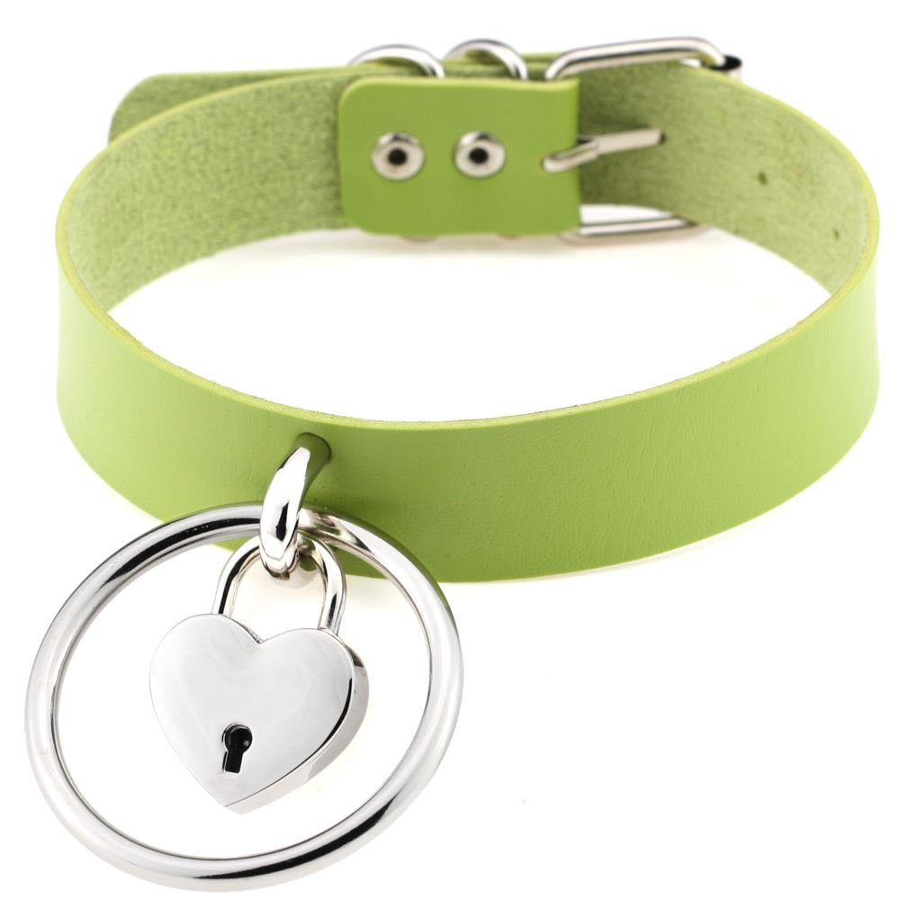 Punk Big Ring Heart Lock Choker - Green - Punk Lovers