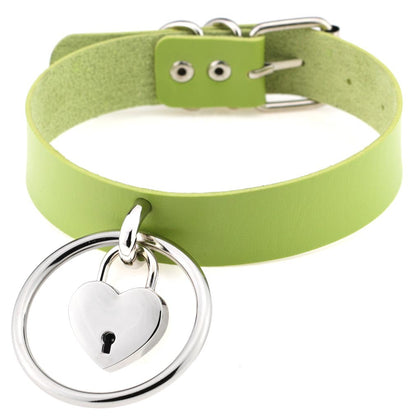 Punk Big Ring Heart Lock Choker - Green - Punk Lovers