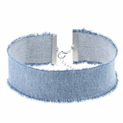 Denim Frayed Punk Choker - 牛仔布/浅蓝色 - Punk Lovers