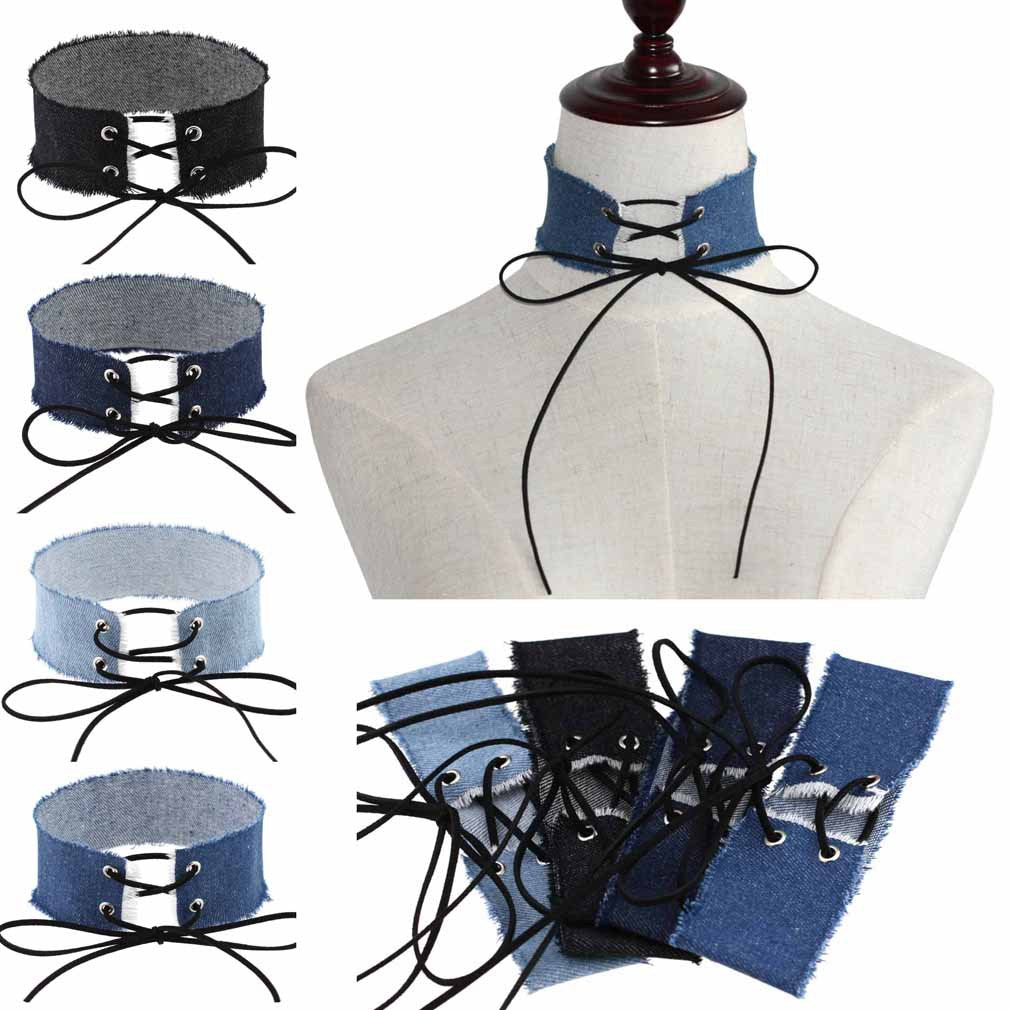 Denim Frayed Edge Choker - Punk Lovers Gothic Jewelry