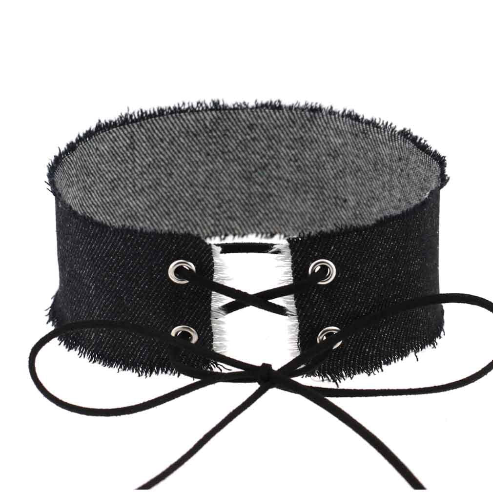 Denim Frayed Edge Choker - Denim Black - Punk Lovers