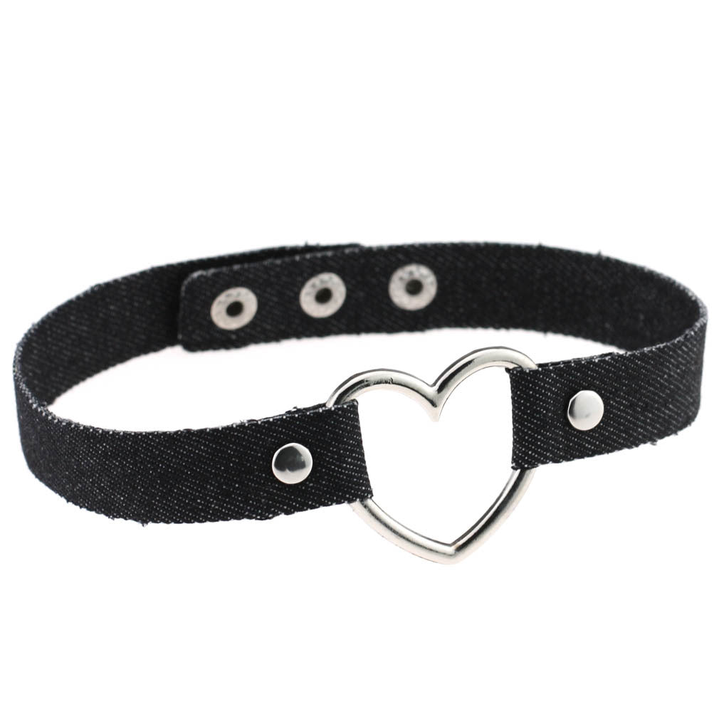 Denim Heart Choker Necklace - Denim Black - Punk Lovers