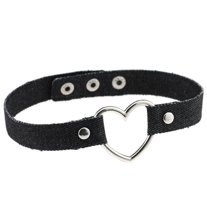 Denim Heart Choker Necklace - Denim Black - Punk Lovers