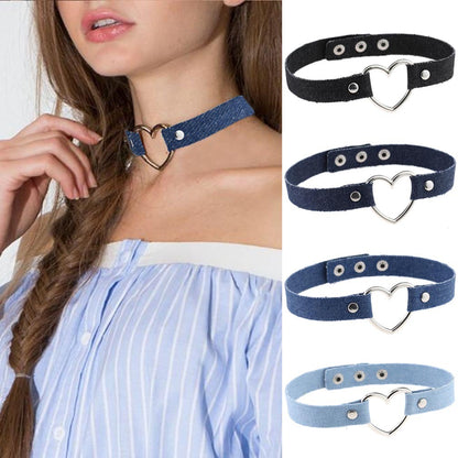 Denim Heart Choker Necklace - Punk Lovers Gothic Jewelry