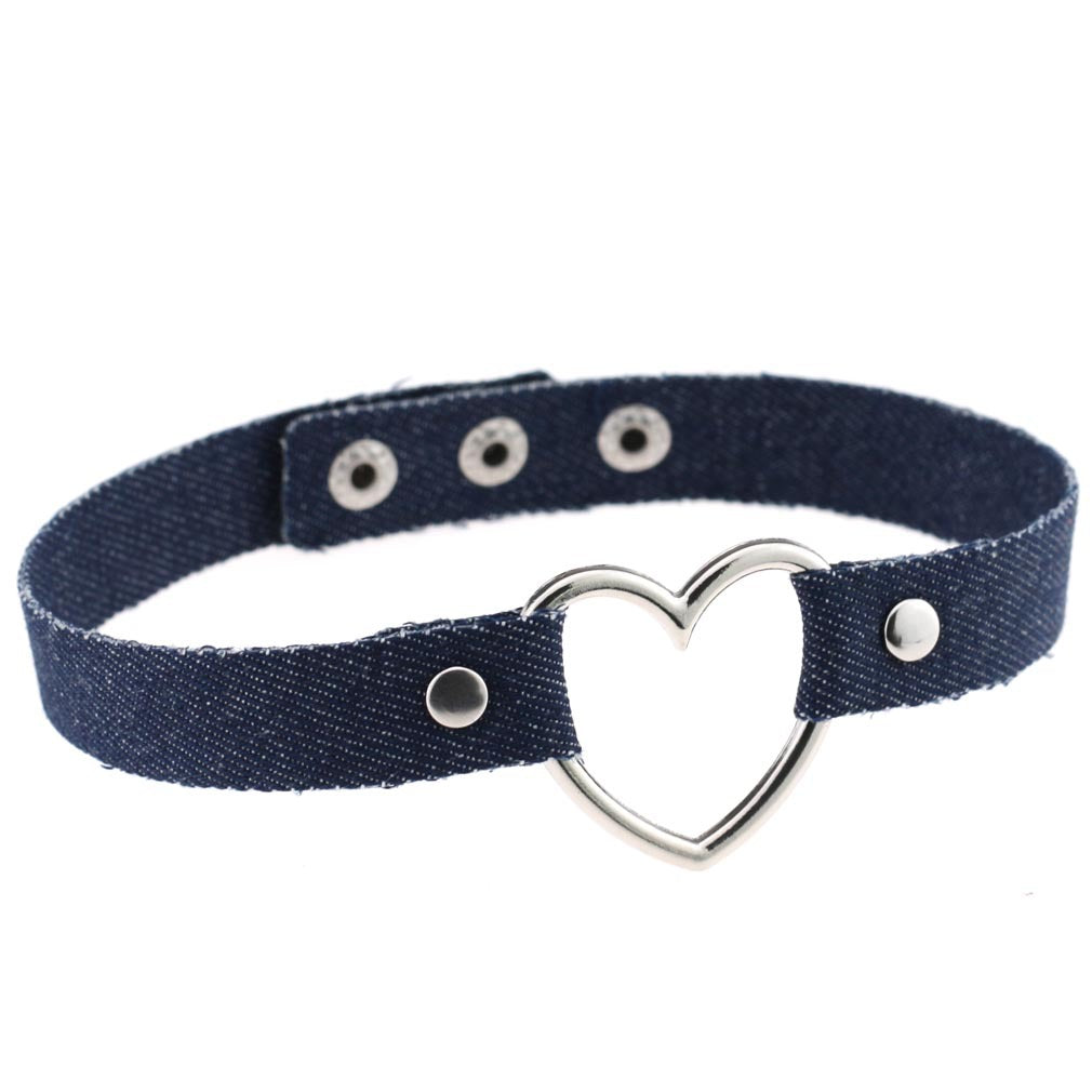 Denim Heart Choker Necklace - Denim Deep Blue - Punk Lovers