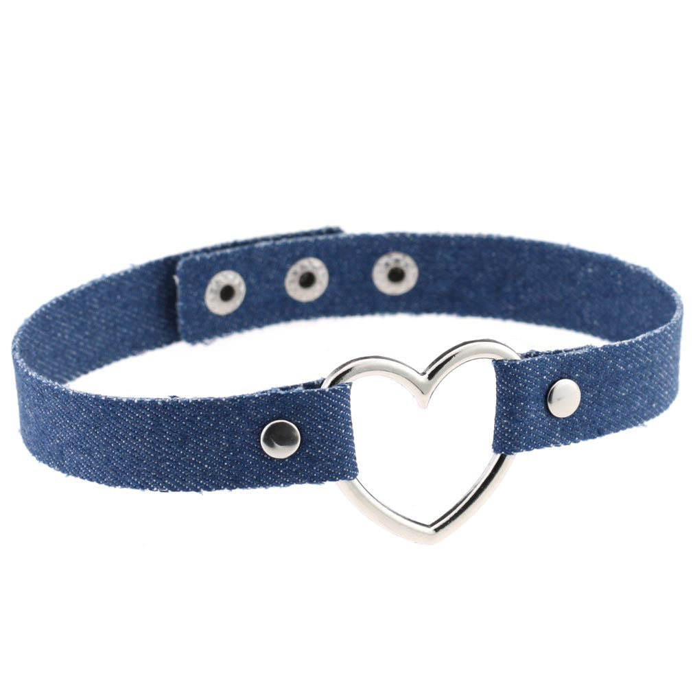 Denim Heart Choker Necklace - Denim Blue - Punk Lovers