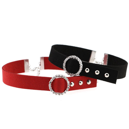 Punk Triple Row Flag Leather Choker - Red | Punk Lovers