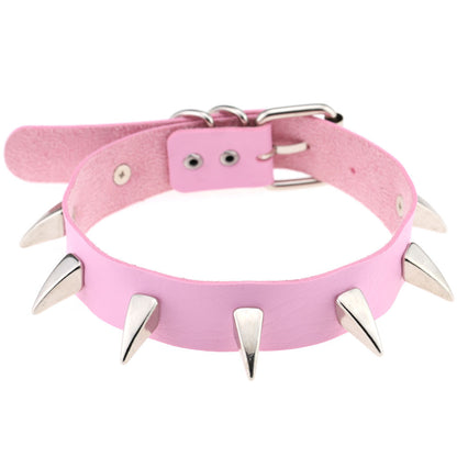Punk Rivet Spike Leather Choker - Pink - Punk Lovers