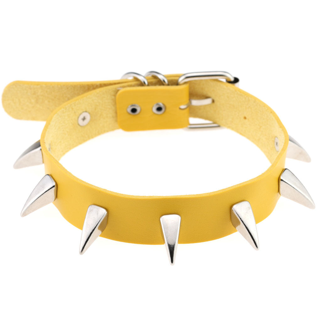 Punk Rivet Spike Leather Choker - Yellow - Punk Lovers