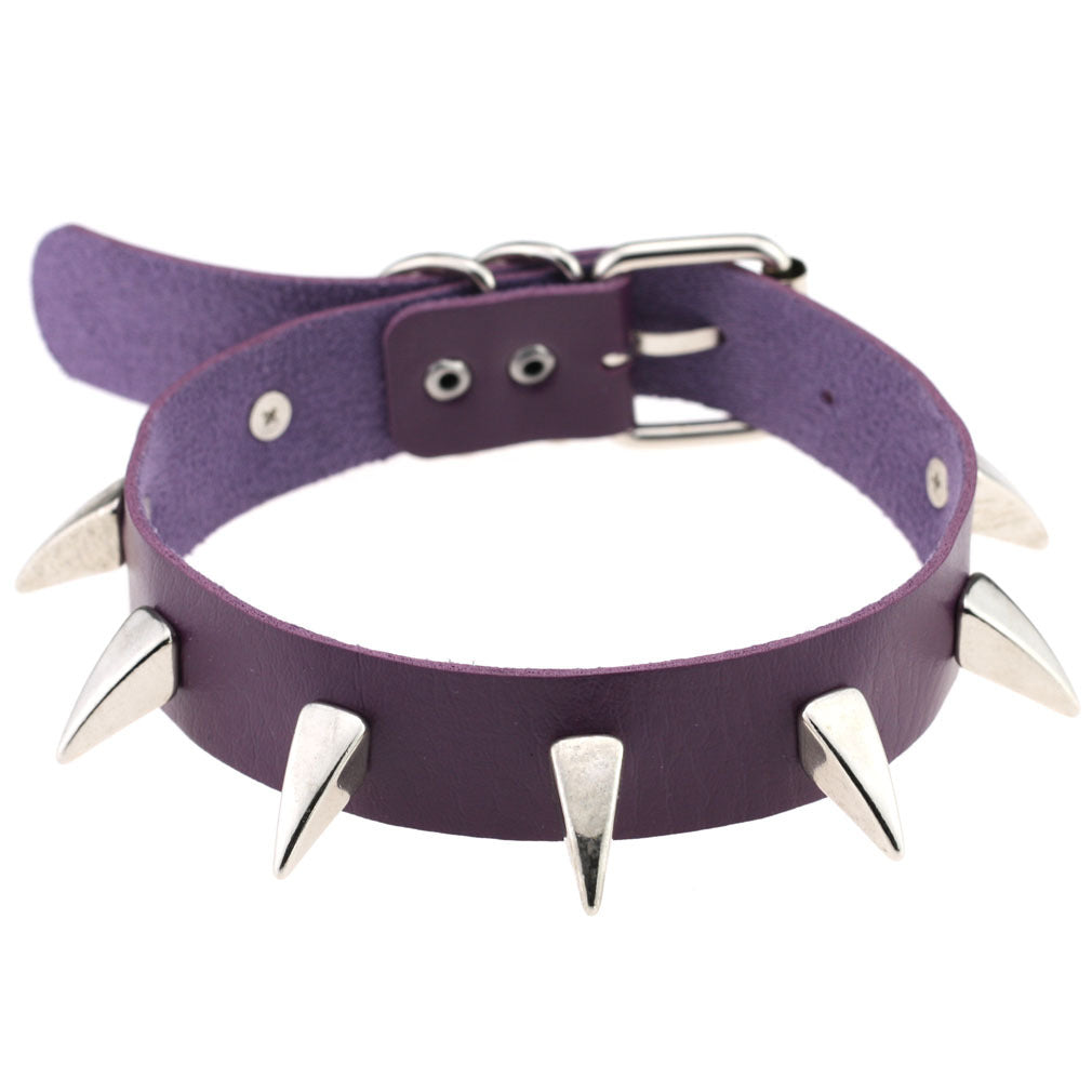 Punk Rivet Spike Leather Choker - Purple - Punk Lovers