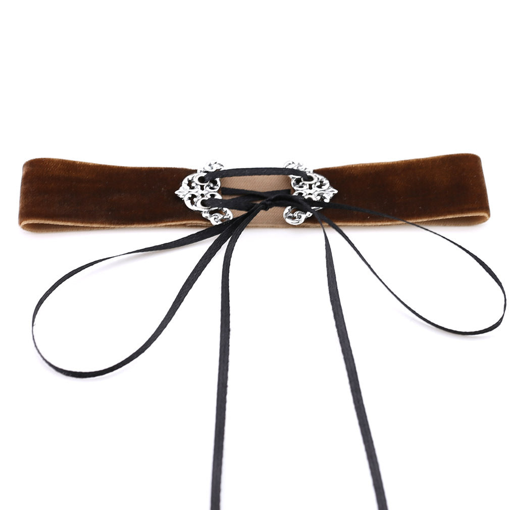 Velvet Hollow Alloy Choker Necklace - Coffee - Punk Lovers