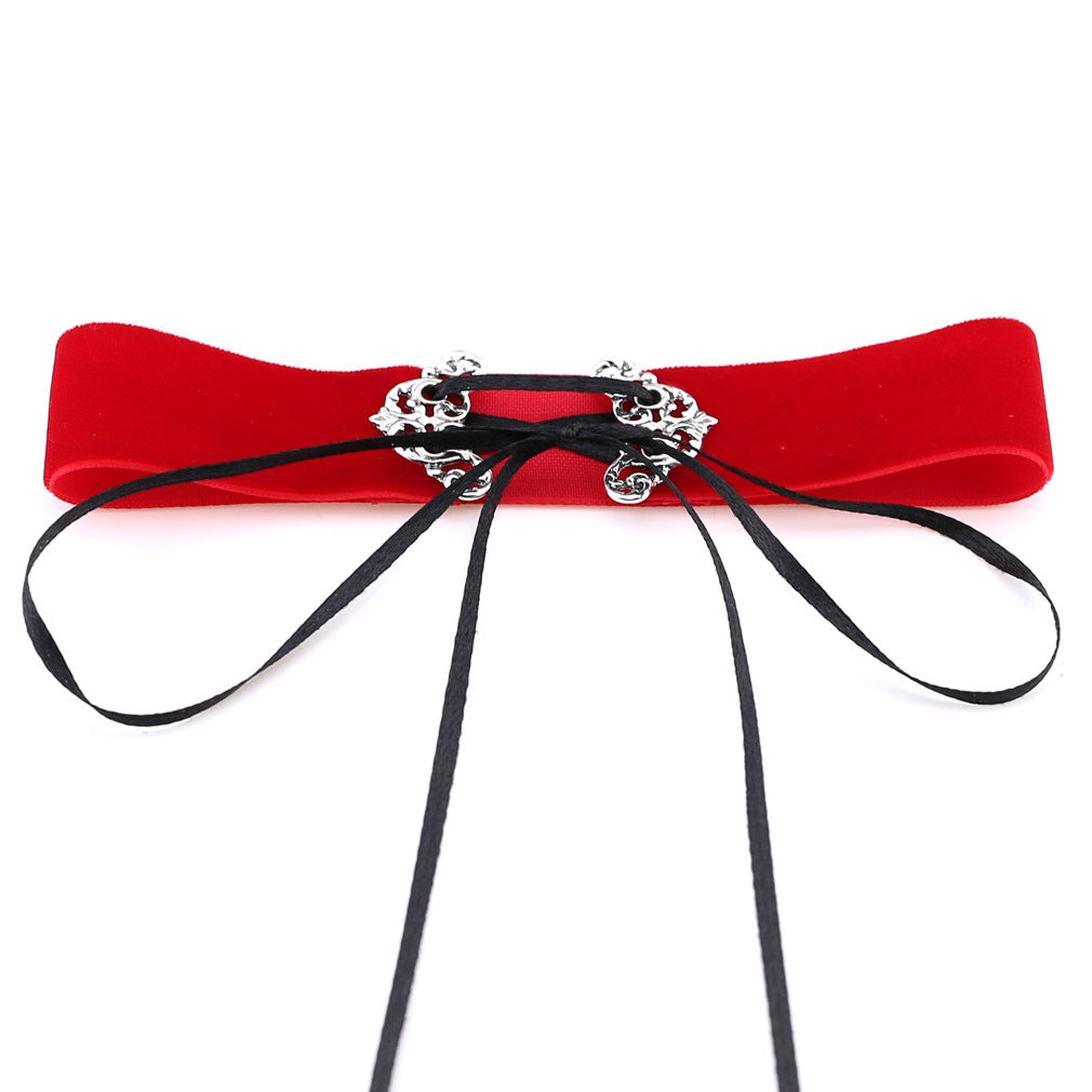 Velvet Hollow Alloy Choker Necklace - Red - Punk Lovers