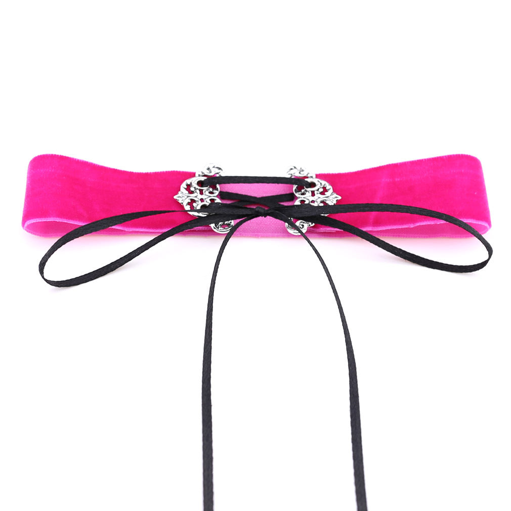 Velvet Hollow Alloy Choker Necklace - Rose - Punk Lovers