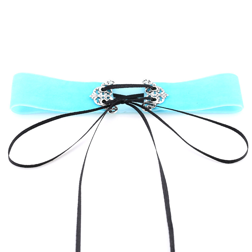 Velvet Hollow Alloy Choker Necklace - Light Blue - Punk Lovers