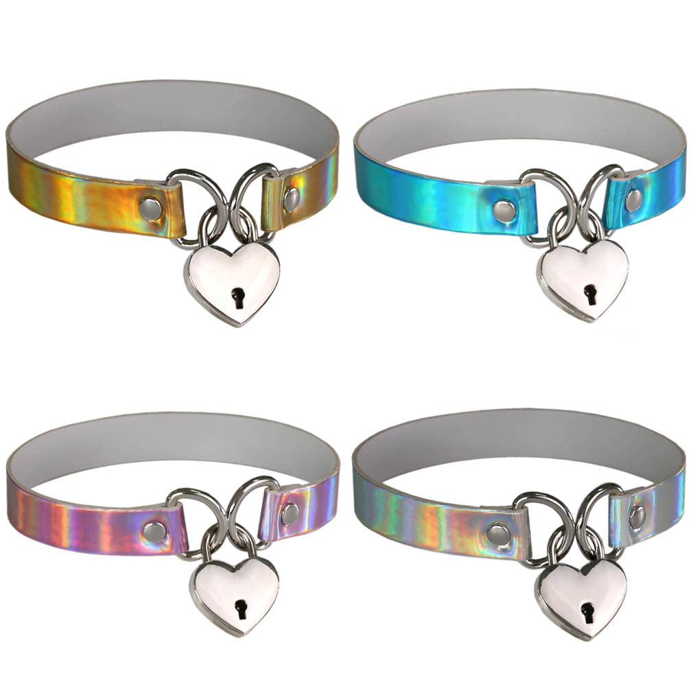 Iridescent Heart Lock Choker - Punk Lovers Gothic Jewelry
