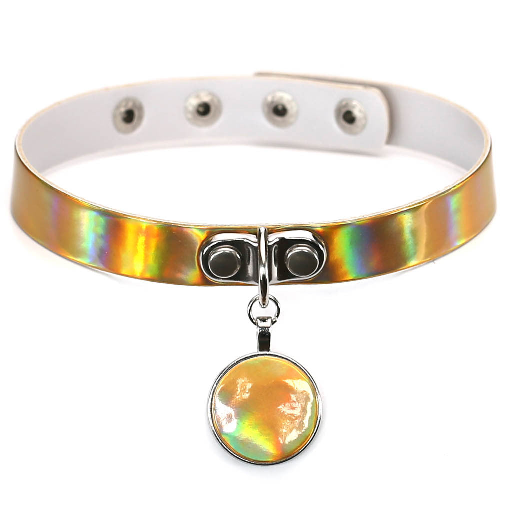 Iridescent Circle Pendant Choker - Iridescent Gold - Punk Lovers