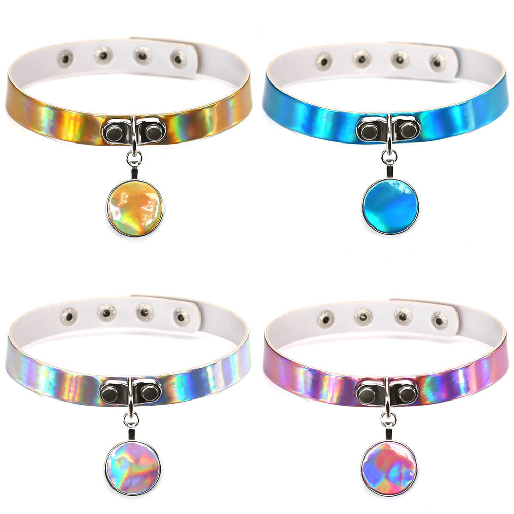 Iridescent Circle Pendant Choker - Punk Lovers Gothic Jewelry