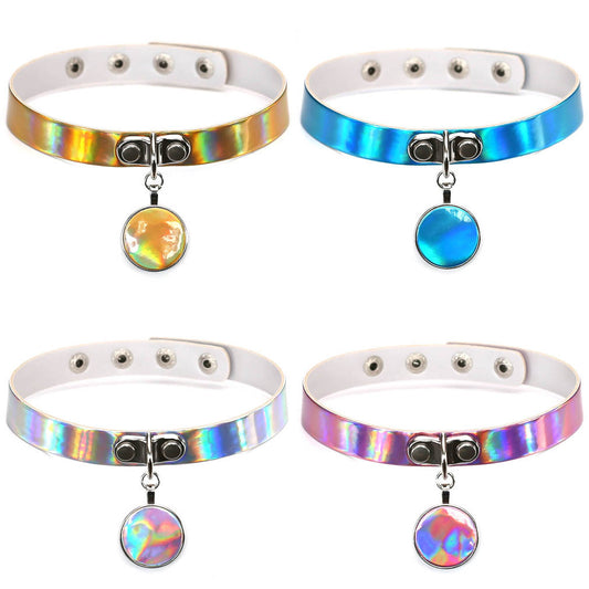 Iridescent Circle Pendant Choker - Punk Lovers Gothic Jewelry