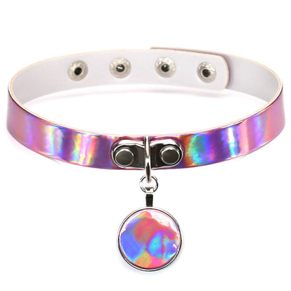 Iridescent Circle Pendant Choker - Iridescent Pink - Punk Lovers