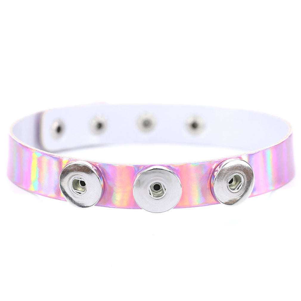 Alternative Wide Laser Leather Choker - White Color | Punk Lovers