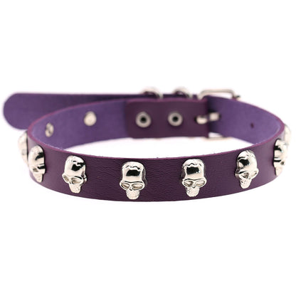 Skull Leather Choker Necklace - Purple - Punk Lovers
