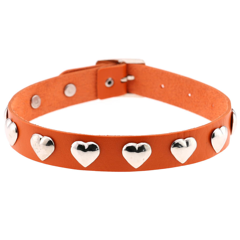 Punk Heart Rivet Leather Choker - Orange - Punk Lovers