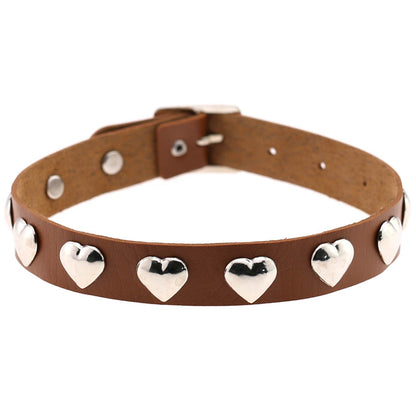 Punk Heart Rivet Leather Choker - Light Brown - Punk Lovers