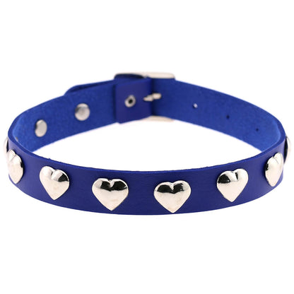 Punk Heart Rivet Leather Choker - Sapphire - Punk Lovers
