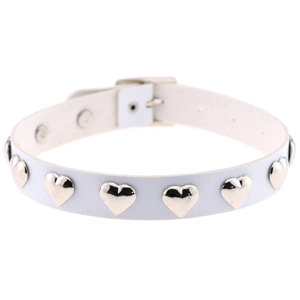 Punk Heart Rivet Leather Choker - White - Punk Lovers