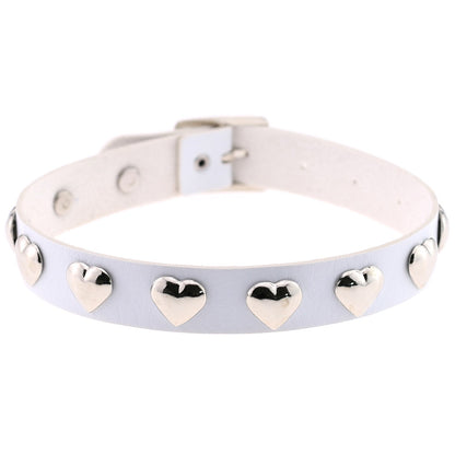 Punk Heart Rivet Leather Choker - White - Punk Lovers