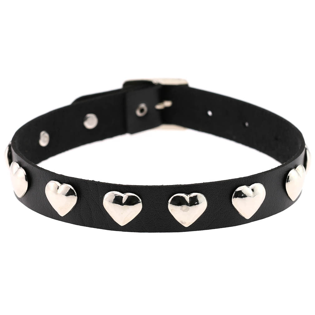 Punk Heart Rivet Leather Choker - Black - Punk Lovers