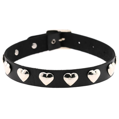 Punk Heart Rivet Leather Choker - Black - Punk Lovers