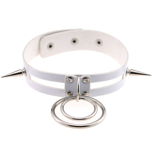 Punk Spike Rivet O-Ring Choker - White - Punk Lovers