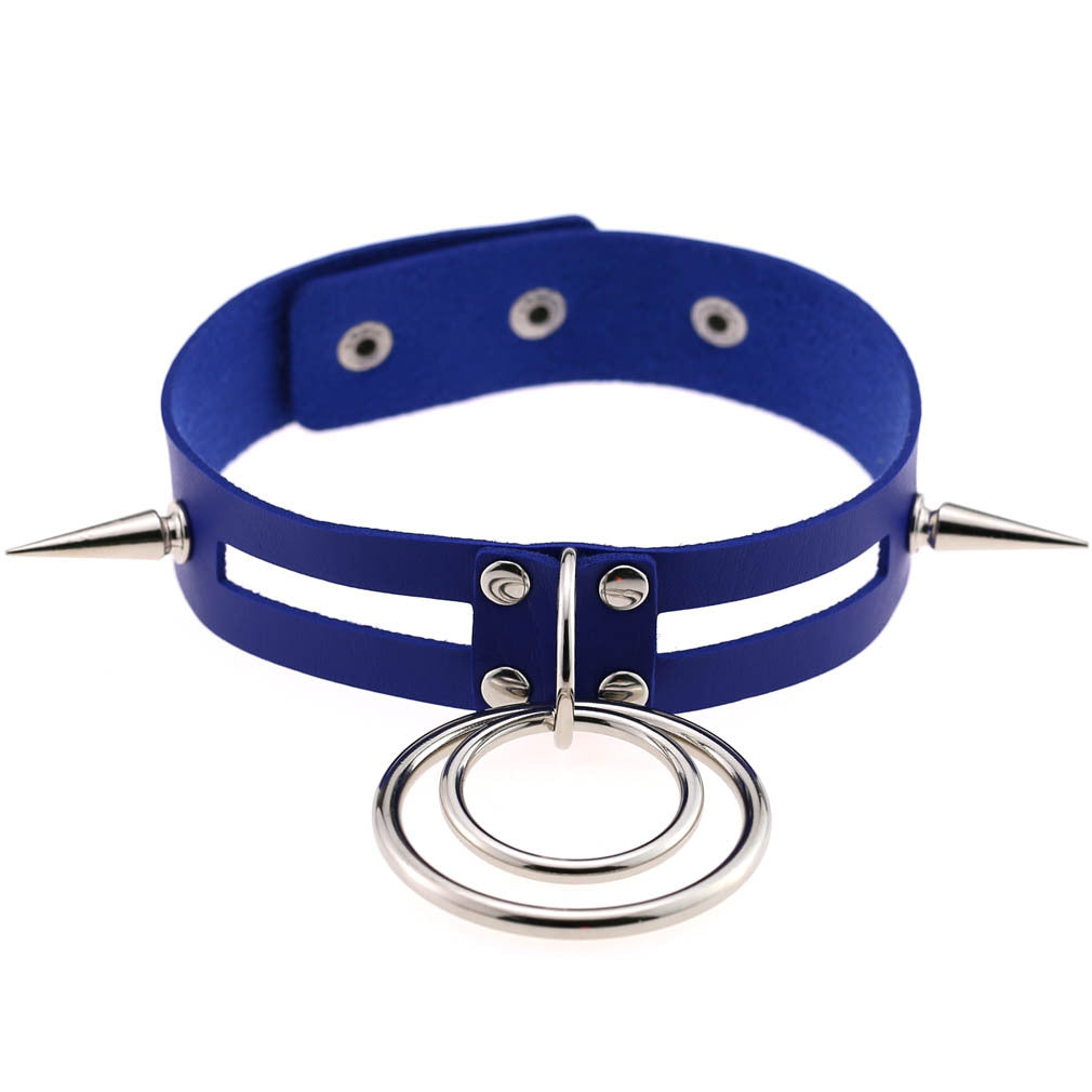 Punk Spike Rivet O-Ring Choker - Sapphire - Punk Lovers