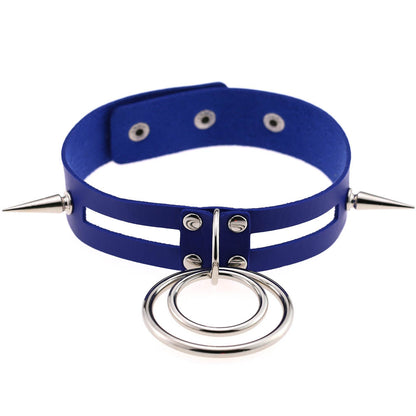 Punk Spike Rivet O-Ring Choker - Sapphire - Punk Lovers