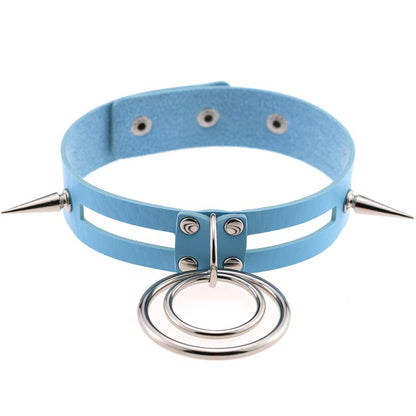 Punk Spike Rivet O-Ring Choker - Light Blue - Punk Lovers