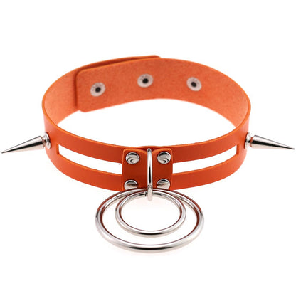 Punk Spike Rivet O-Ring Choker - Orange - Punk Lovers