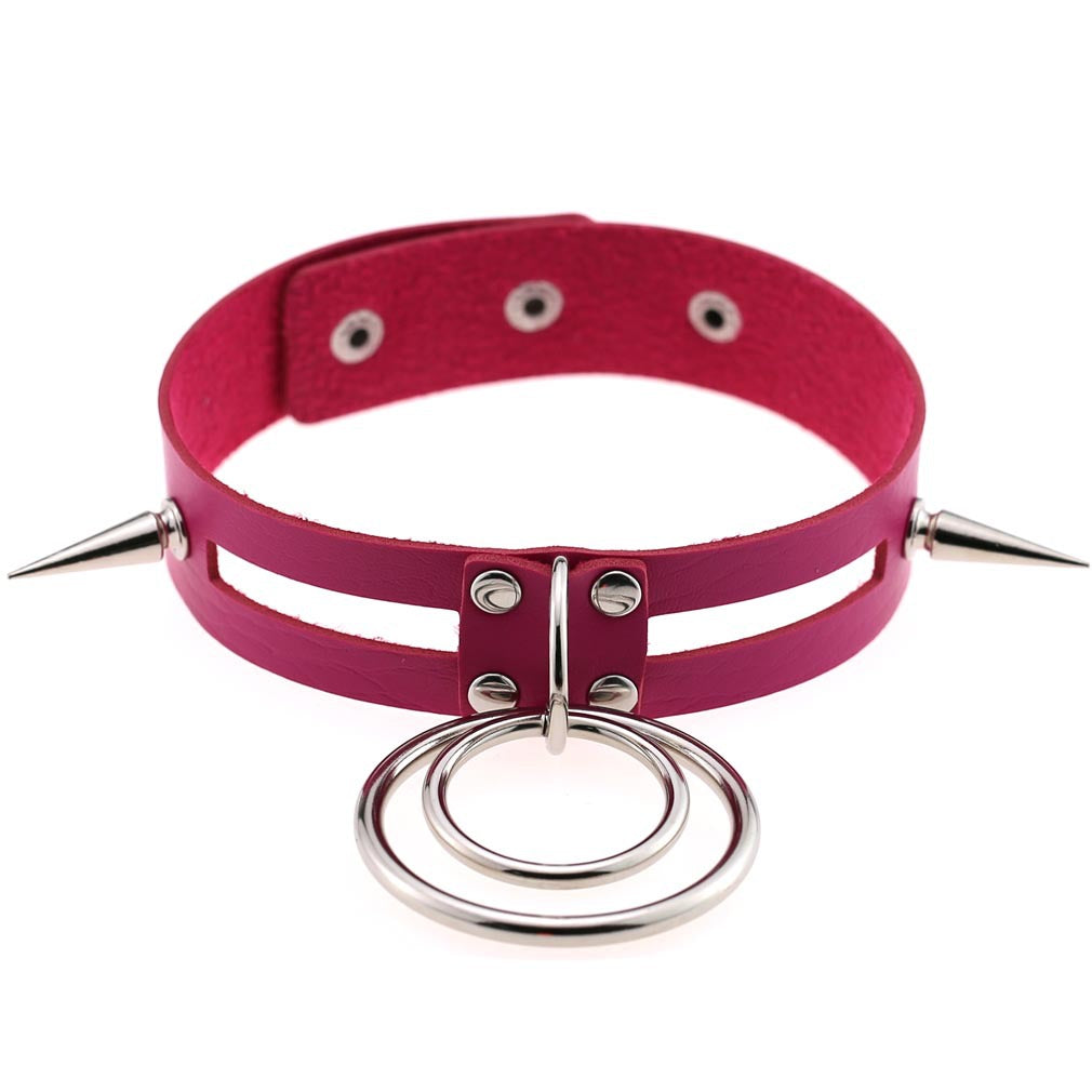 Punk Spike Rivet O-Ring Choker - Rose - Punk Lovers