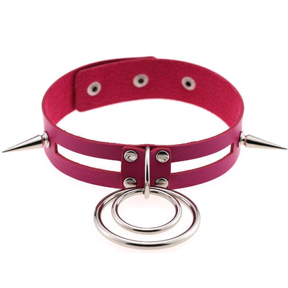Punk Spike Rivet O-Ring Choker - Rose - Punk Lovers