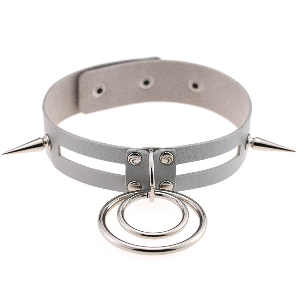 Punk Spike Rivet O-Ring Choker - Silver - Punk Lovers