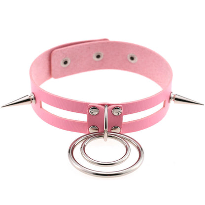 Punk Spike Rivet O-Ring Choker - Pink - Punk Lovers