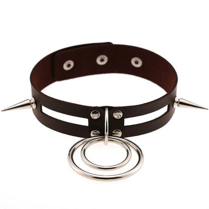 Punk Spike Rivet O-Ring Choker - Deep Brown - Punk Lovers
