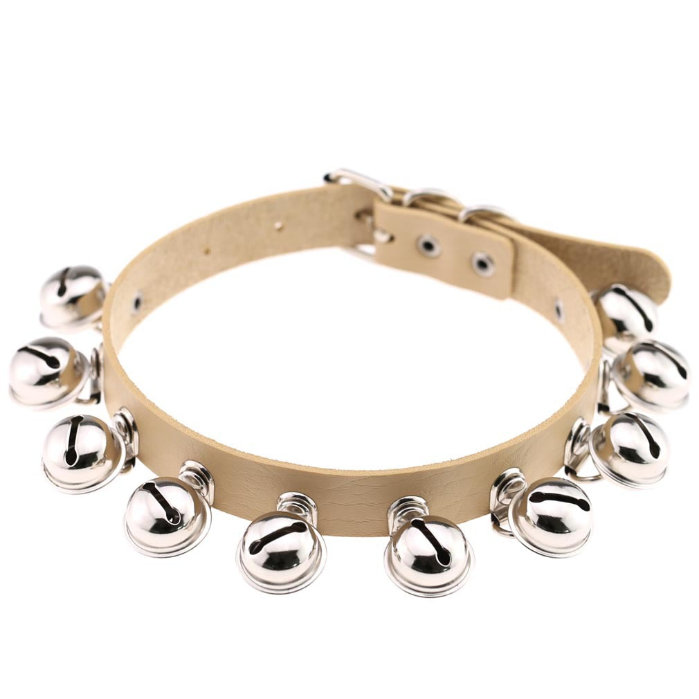 Punk Bell PU Leather Choker - Beige - Punk Lovers