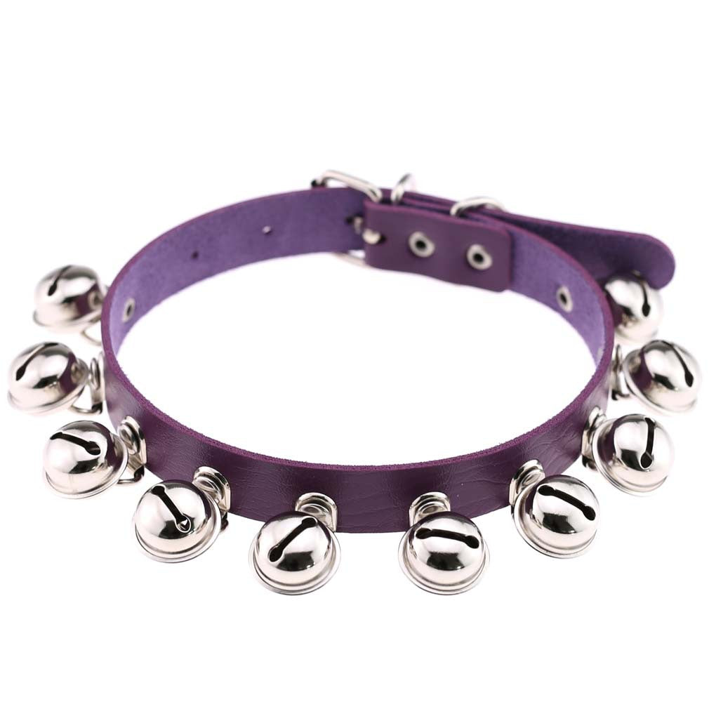 Punk Bell PU Leather Choker - Purple - Punk Lovers