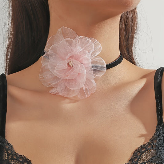 Elegant Vintage Black Lace Rose Choker Necklace