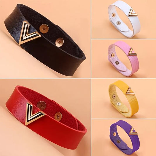 Letter V PU Leather Multicolor Bracelet