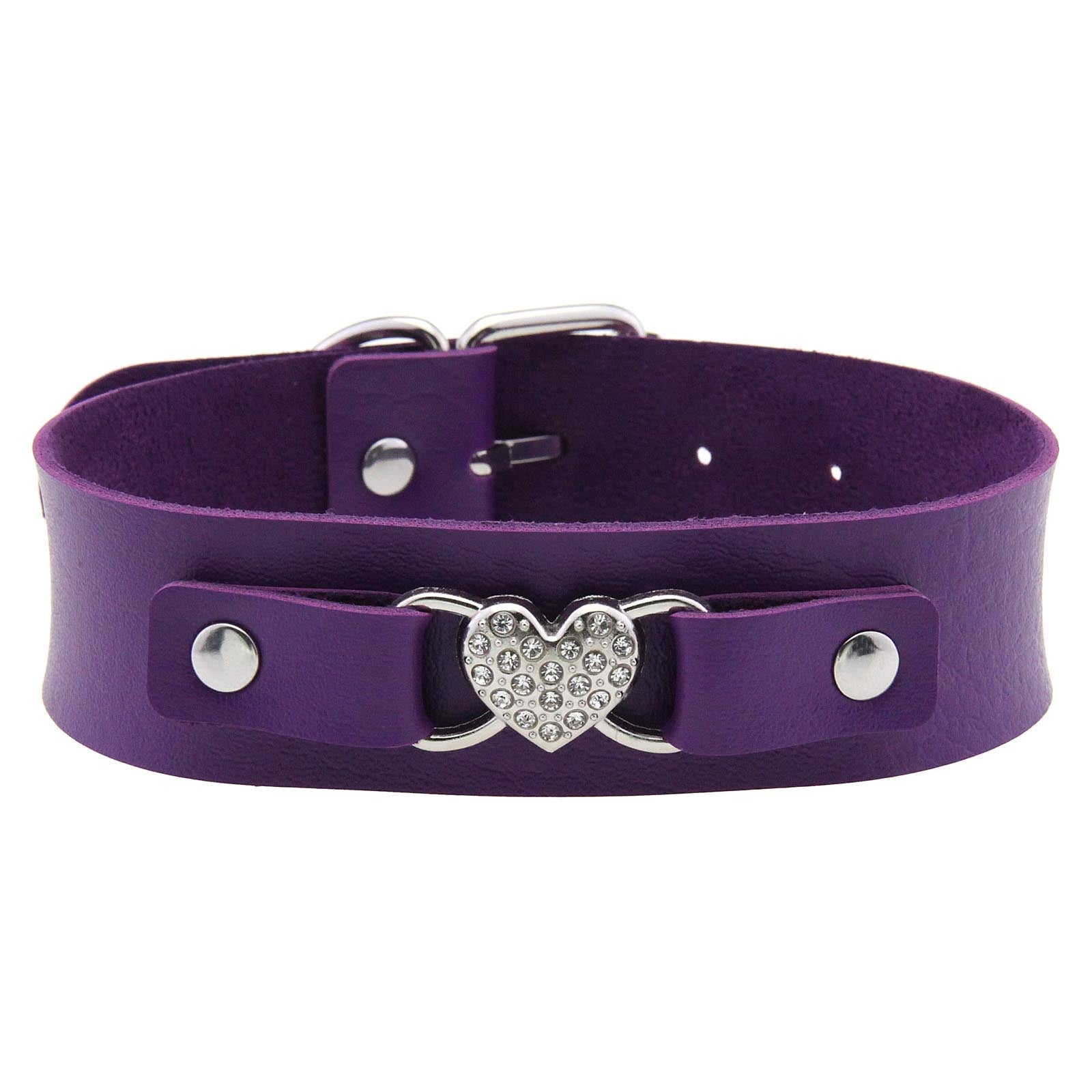 Punk Rivet Leather Choker - Purple