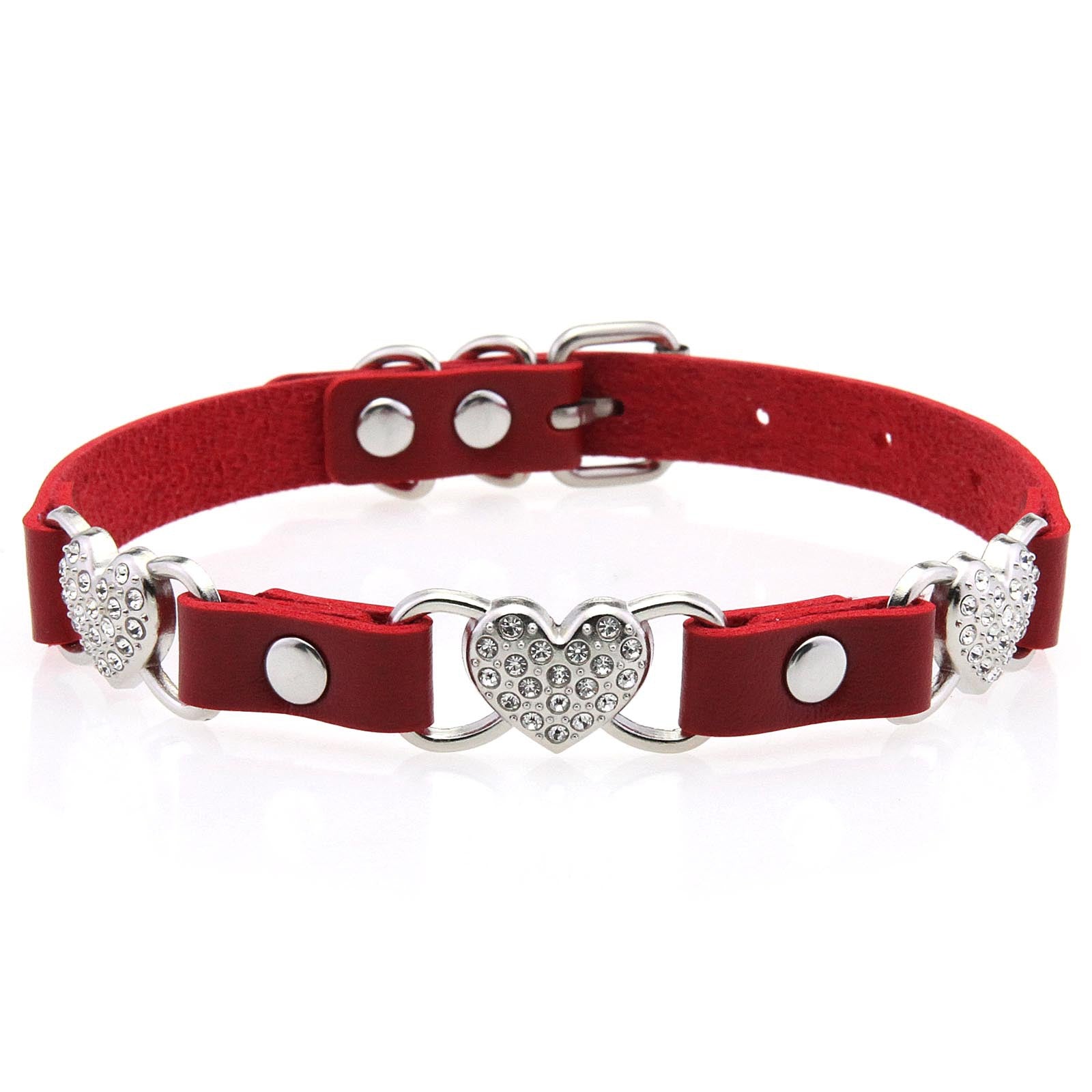 Punk Rivet Leather Choker - Red