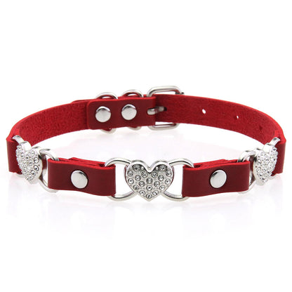 Punk Rivet Leather Choker - Red