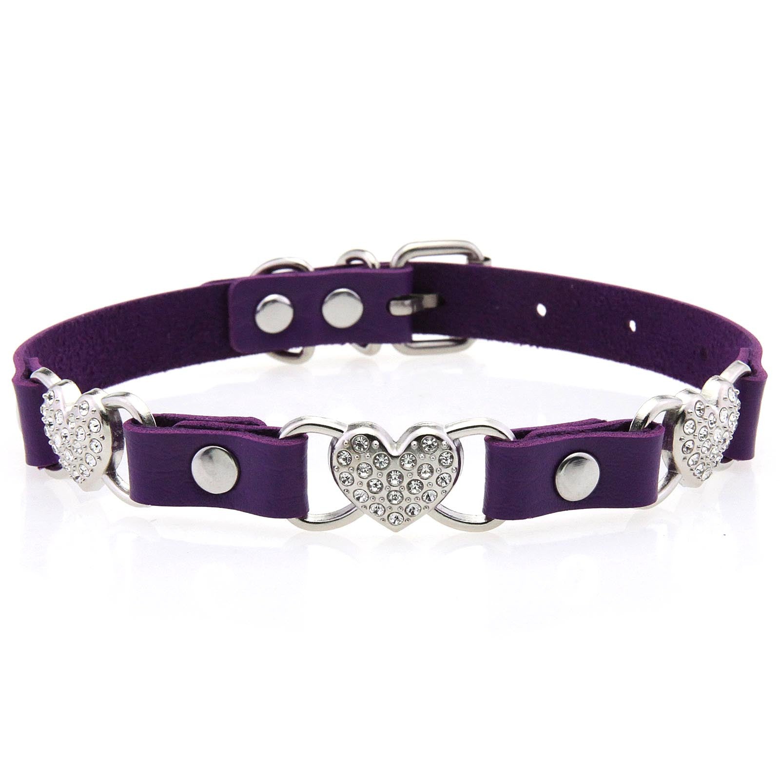 Punk Rivet Leather Choker - Purple